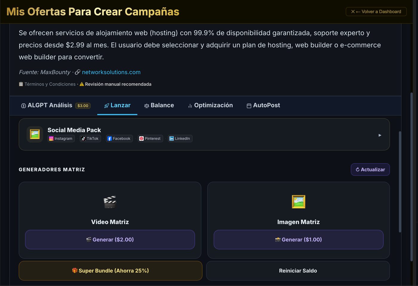 Generadores de video e imagen de ALGPT: Video Matriz, Imagen Matriz y Social Media Pack