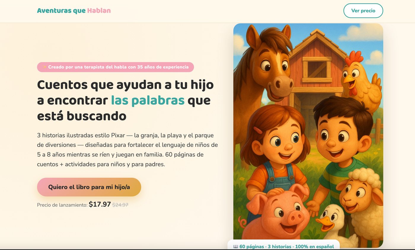 Página de venta de libro infantil creada con ALGPT