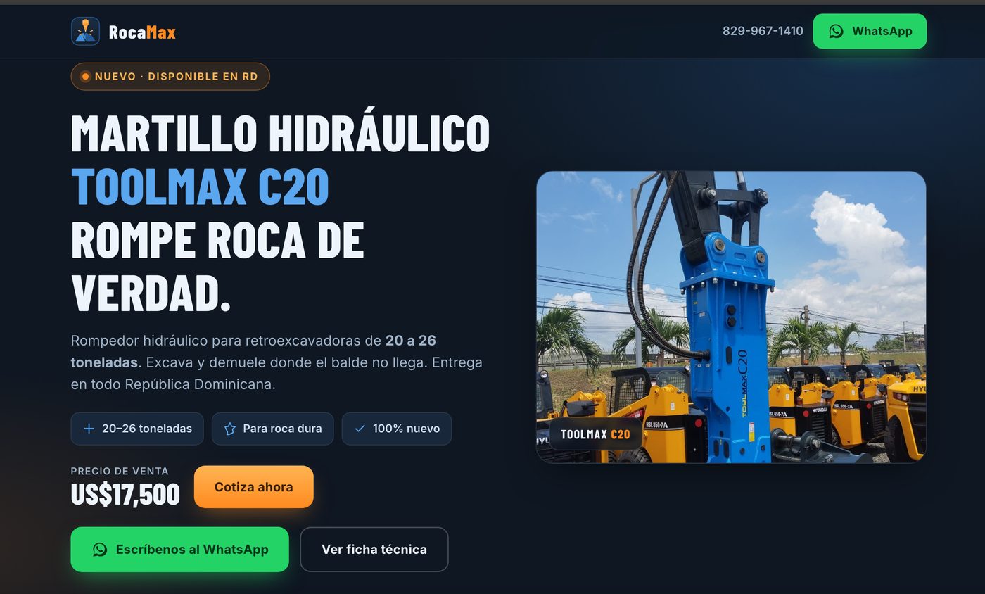 Página de venta de maquinaria creada con ALGPT