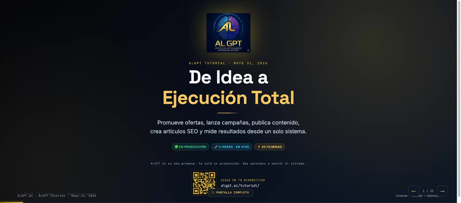 Diapositiva del taller ALGPT: De Idea a Ejecución Total